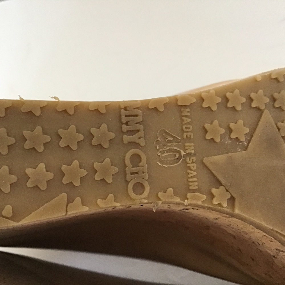 JIMMY CHOO NUDE PATENT LEATHER CORK WEDGE SIZE 10 - Picture 15 of 15